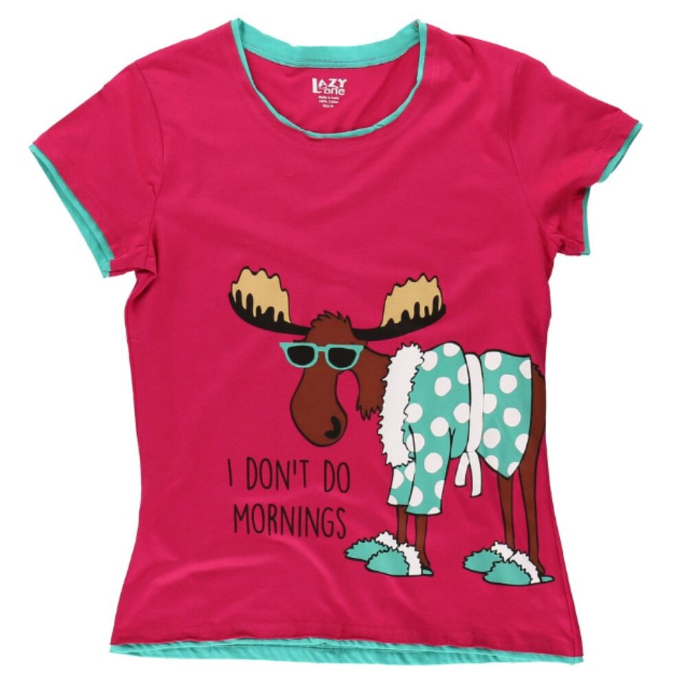 Lazy One I Don't Do Mornings Short Sleeve Fitted Pajama Tee M